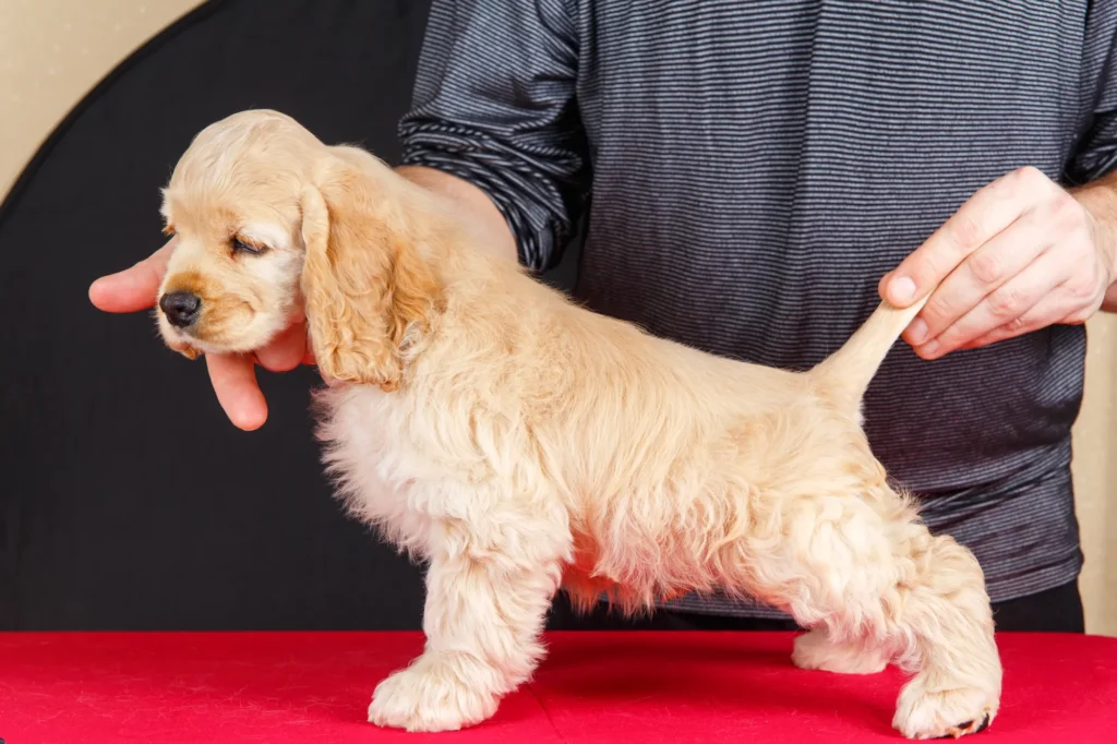 puppy cocker spaniel is rack table